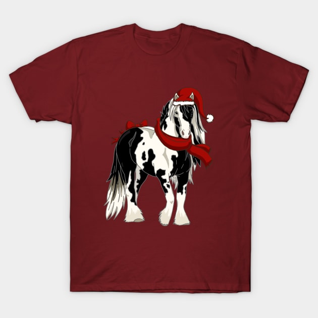 Irish cob horse with Christmas hat and scarf T-Shirt by The Christmas Lady